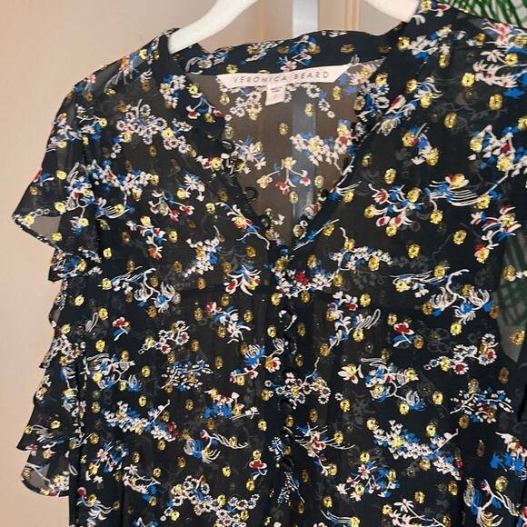 Veronica Beard Silk Metallic Floral Cold Shoulder Blouse-Size 2 - Picture 7 of 11